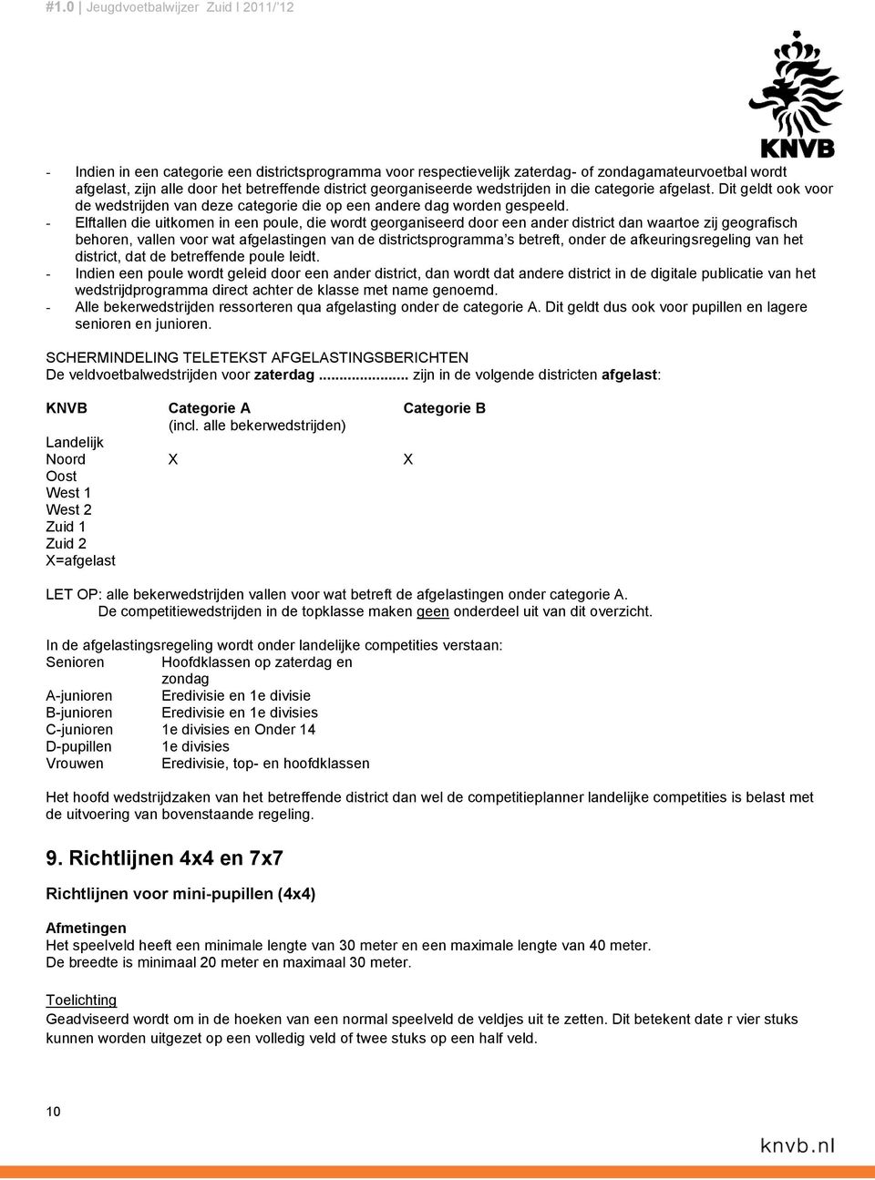 - Elftallen die uitkomen in een poule, die wordt georganiseerd door een ander district dan waartoe zij geografisch behoren, vallen voor wat afgelastingen van de districtsprogramma s betreft, onder de