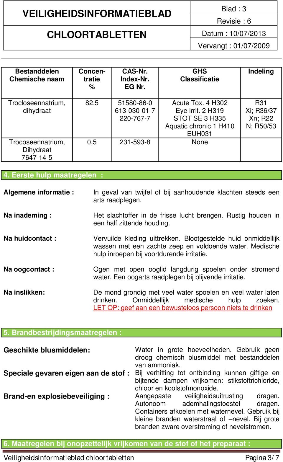 2 H319 STOT SE 3 H335 Aquatic chronic 1 H410 EUH031 0,5 231-593-8 None R31 Xi; R36/37 Xn; R22 N; R50/53 4.