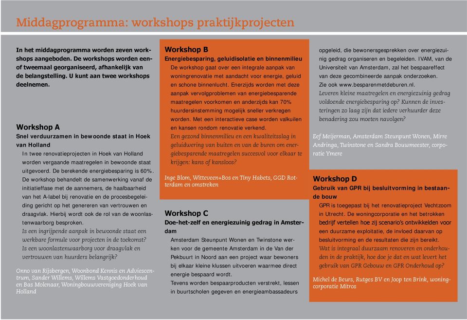 Workshop A Snel verduurzamen in bewoonde staat in Hoek van Holland In twee renovatieprojecten in Hoek van Holland worden vergaande maatregelen in bewoonde staat uitgevoerd.