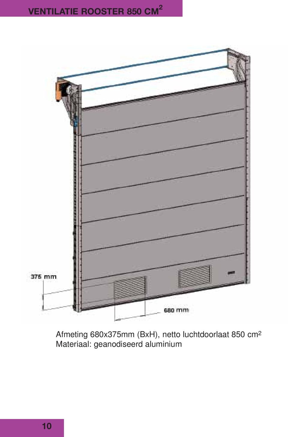 netto luchtdoorlaat 850 cm 2