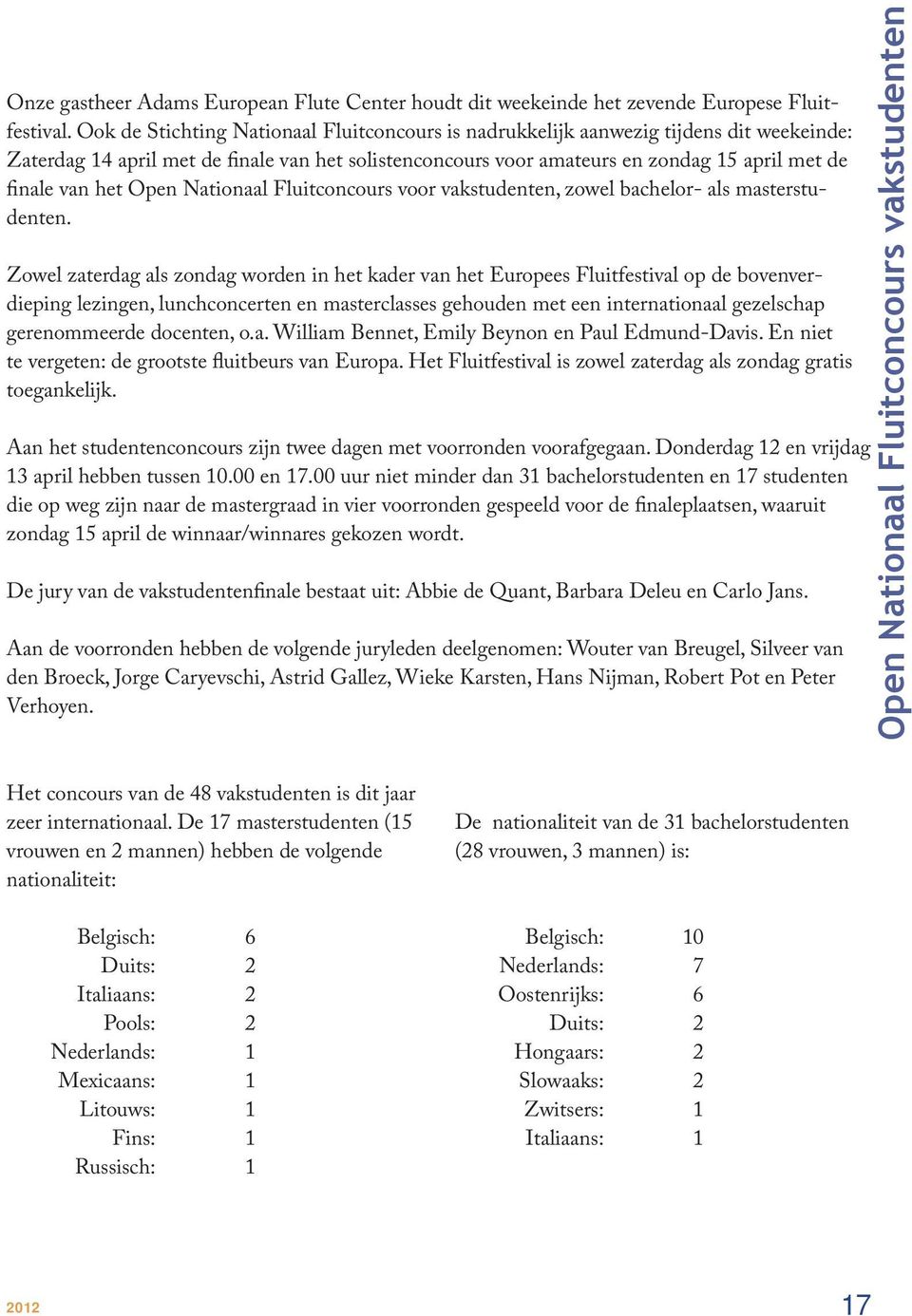 het Open Nationaal Fluitconcours voor vakstudenten, zowel bachelor- als masterstudenten.