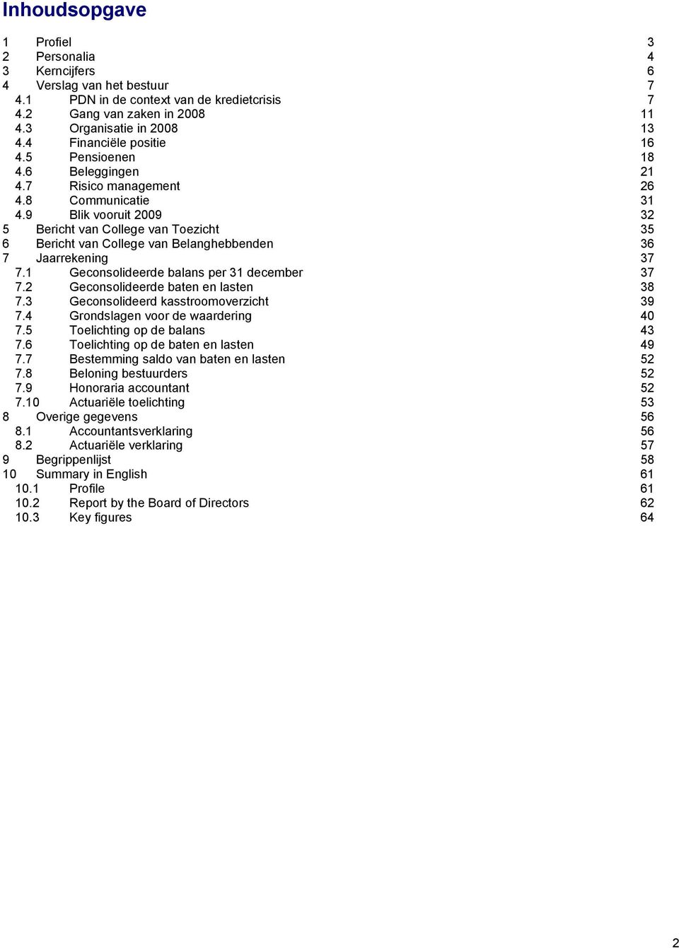 9 Blik vooruit 2009 32 5 Bericht van College van Toezicht 35 6 Bericht van College van Belanghebbenden 36 7 Jaarrekening 37 7.1 Geconsolideerde balans per 31 december 37 7.