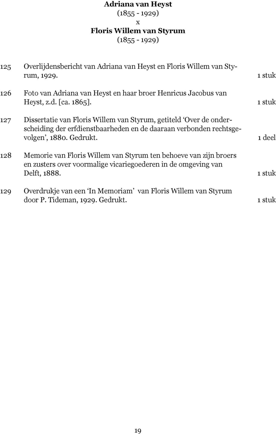 127 Dissertatie van Floris Willem van Styrum, getiteld Over de onderscheiding der erfdienstbaarheden en de daaraan verbonden rechtsgevolgen, 1880. Gedrukt.