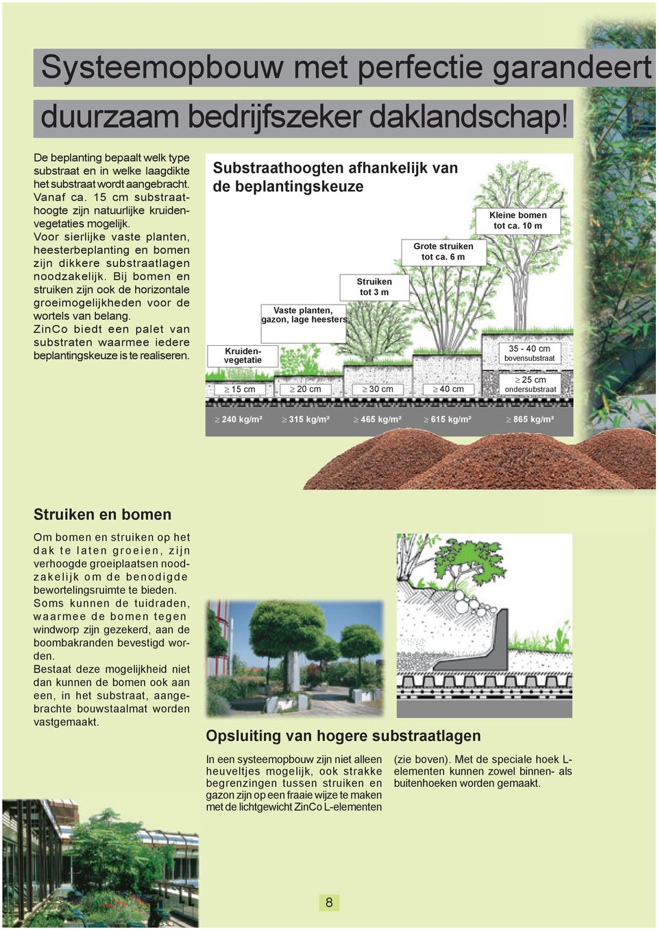Bij bomen en struiken zijn ook de horizontale groeimogelijkheden voor de wortels van belang. ZinCo biedt een palet van substraten waarmee iedere beplantingskeuze is te realiseren.