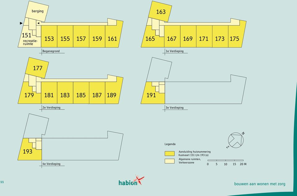 Verdieping 3e Verdieping 3e Verdieping N N 11 193 193 4e Verdieping 4e Verdieping Legenda Legenda Aanduiding huisnummering Kustvaart 151 t/m 193