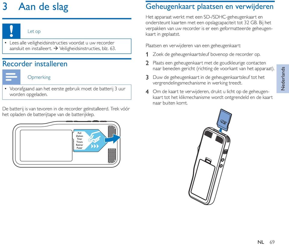 Trek vóór het opladen de batterijtape van de batterijklep.