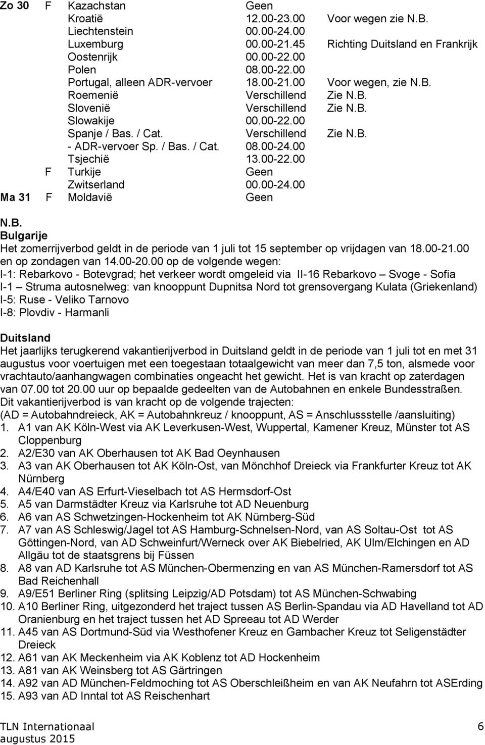 B. Bulgarije Het zomerrijverbod geldt in de periode van 1 juli tot 15 september op vrijdagen van 18.00-21.00 en op zondagen van 14.00-20.