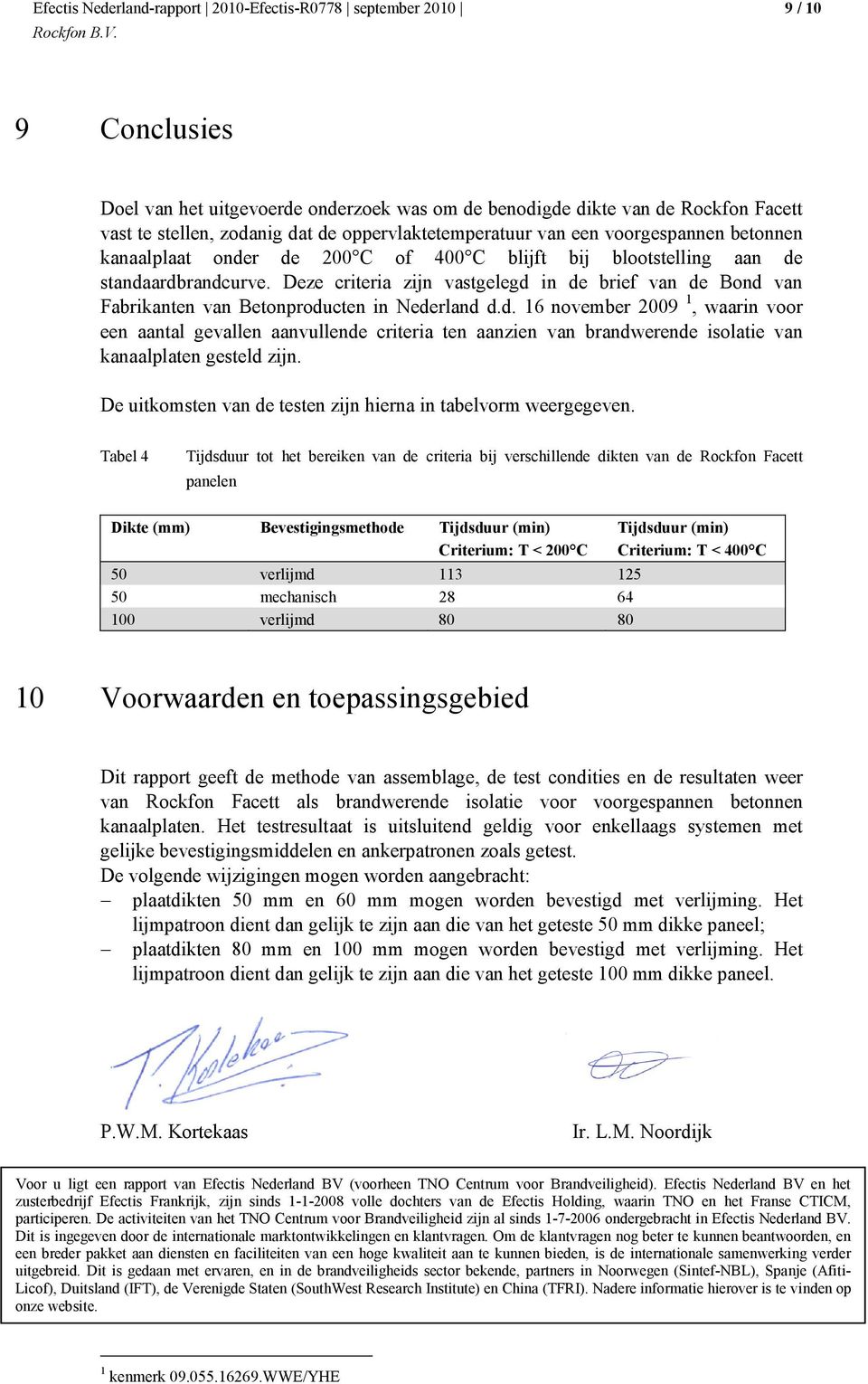 De uitkomsten van de testen zijn hierna in tabelvorm weergegeven.