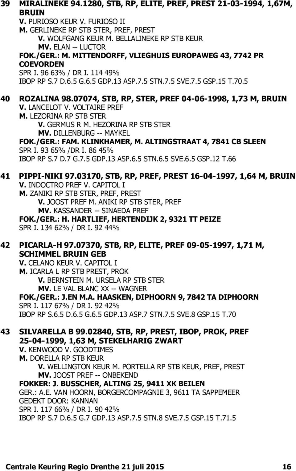 07074, STB, RP, STER, PREF 04-06-1998, 1,73 M, BRUIN V. LANCELOT V. VOLTAIRE PREF M. LEZORINA RP STB STER V. GERMUS R M. HEZORINA RP STB STER MV. DILLENBURG -- MAYKEL FOK./GER.: FAM. KLINKHAMER, M.