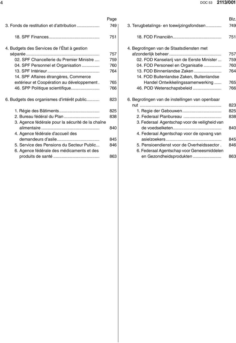 SPF Affaires étrangères, Commerce extérieur et Coopération au développement. 46. SPP Politique scientifi que... 757 759 760 764 765 766 4. Begrotingen van de Staatsdiensten met afzonderlijk beheer.