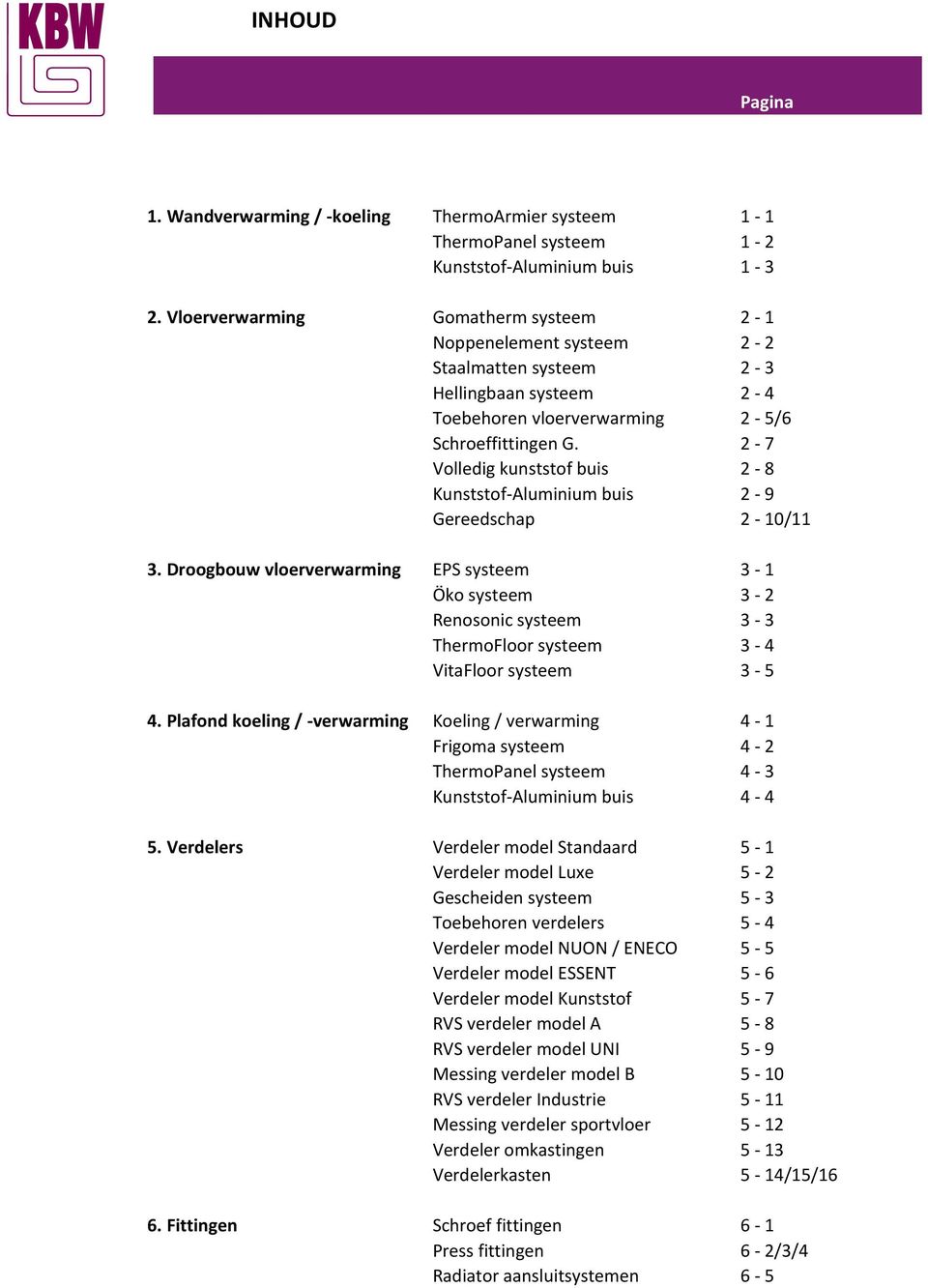 2-7 Volledig kunststof buis 2-8 Kunststof-Aluminium buis 2-9 Gereedschap 2-10/11 3.