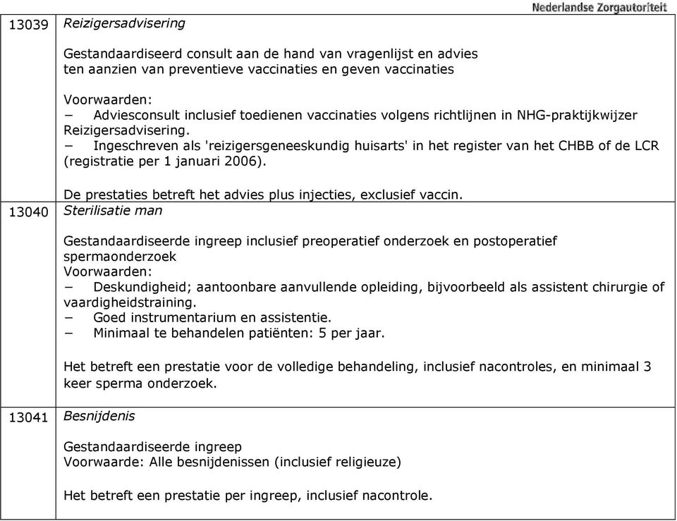 De prestaties betreft het advies plus injecties, exclusief vaccin.