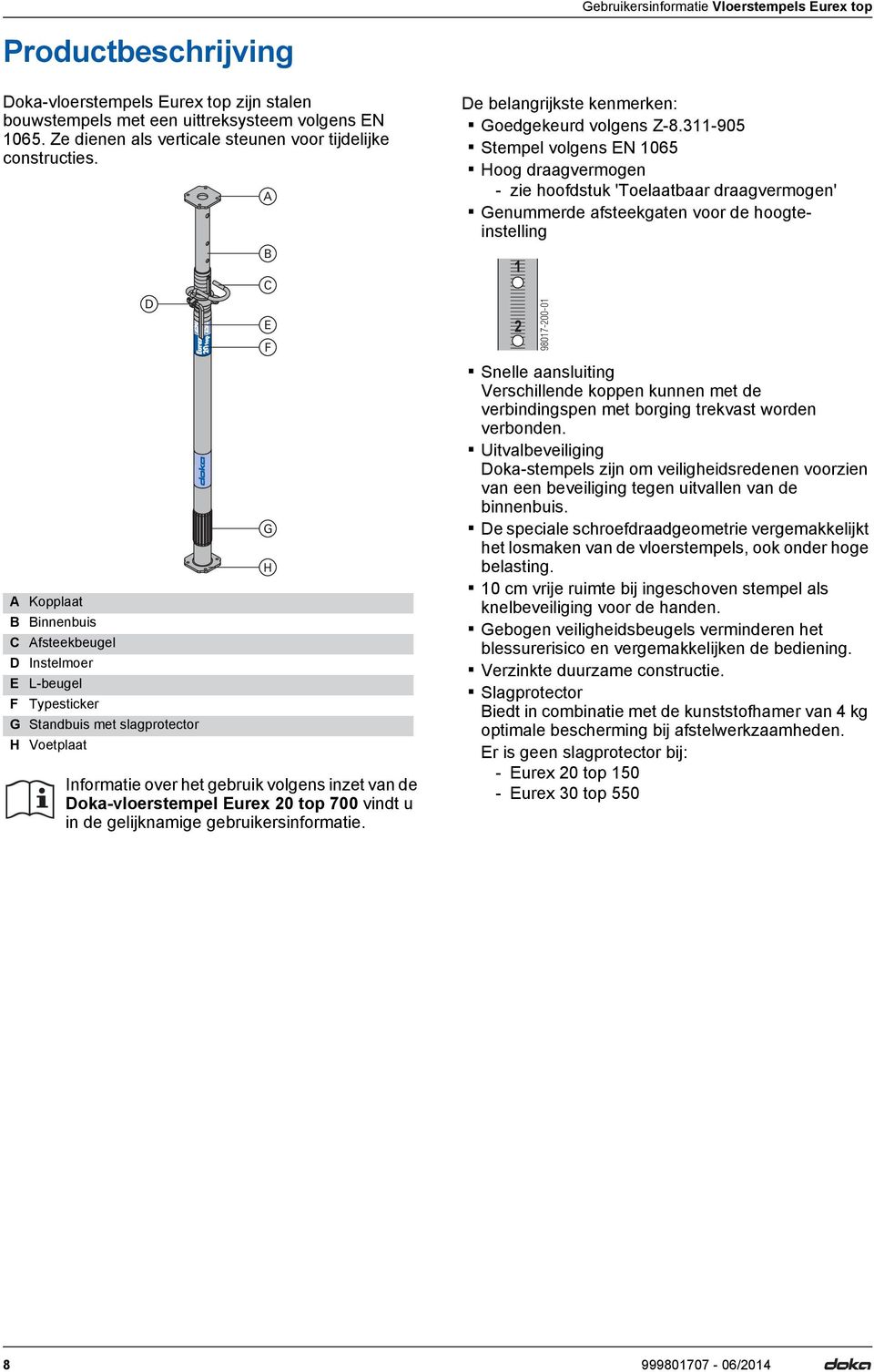 top 700 vindt u in de gelijknamige gebruikersinformatie. A B C E F G H De belangrijkste kenmerken: Goedgekeurd volgens Z-8.