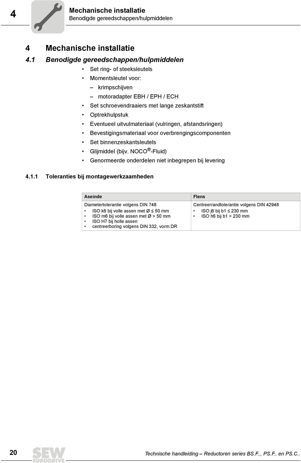 uitvulmateriaal (vulringen, afstandsringen) Bevestigingsmateriaal voor overbrengingscomponenten Set binnenzeskantsleutels Glijmiddel (bijv.