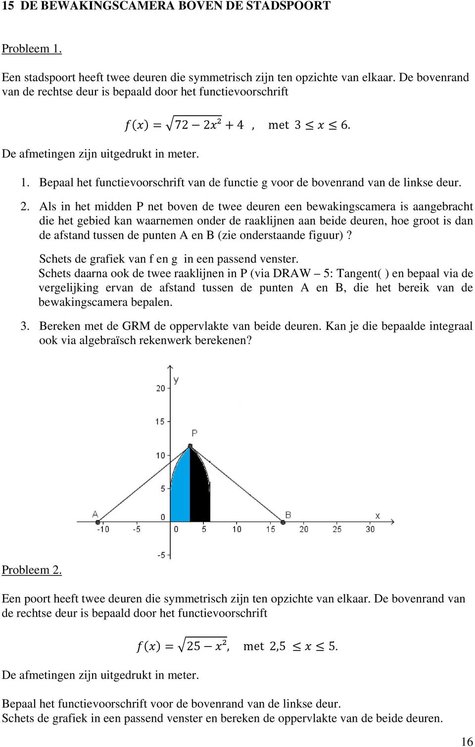 Bepaal het functievoorschrift van de functie g voor de bovenrand van de linkse deur. 2.