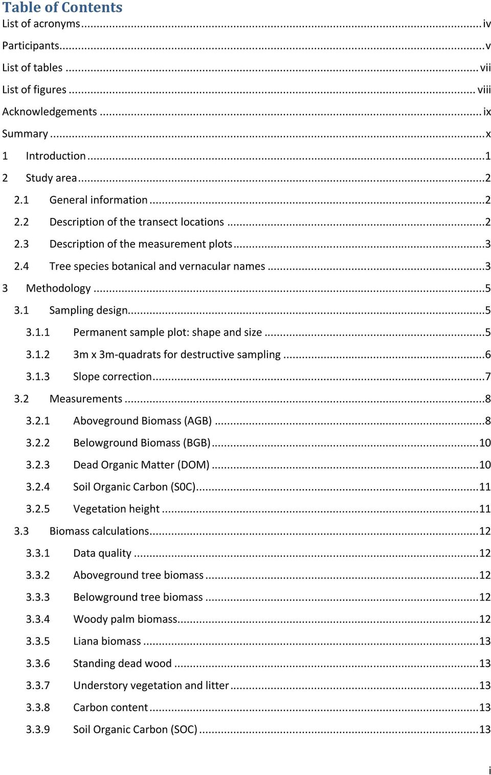 1 Sampling design...5 3.1.1 Permanent sample plot: shape and size...5 3.1.2 3m x 3m-quadrats for destructive sampling...6 3.1.3 Slope correction...7 3.2 Measurements...8 3.2.1 Aboveground Biomass (AGB).