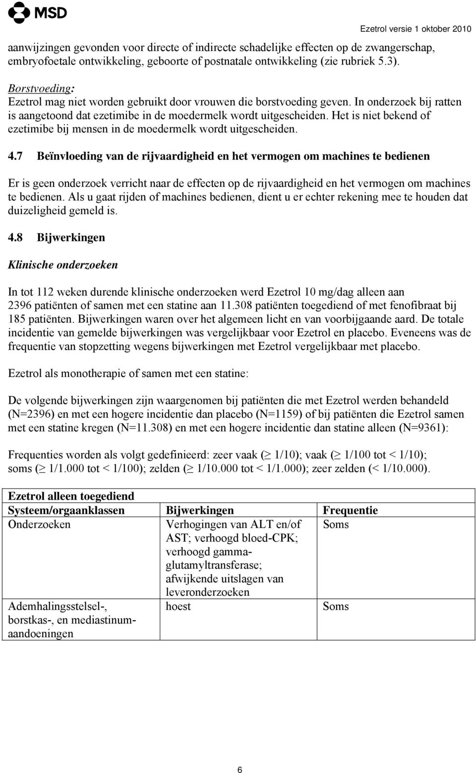 Het is niet bekend of ezetimibe bij mensen in de moedermelk wordt uitgescheiden. 4.