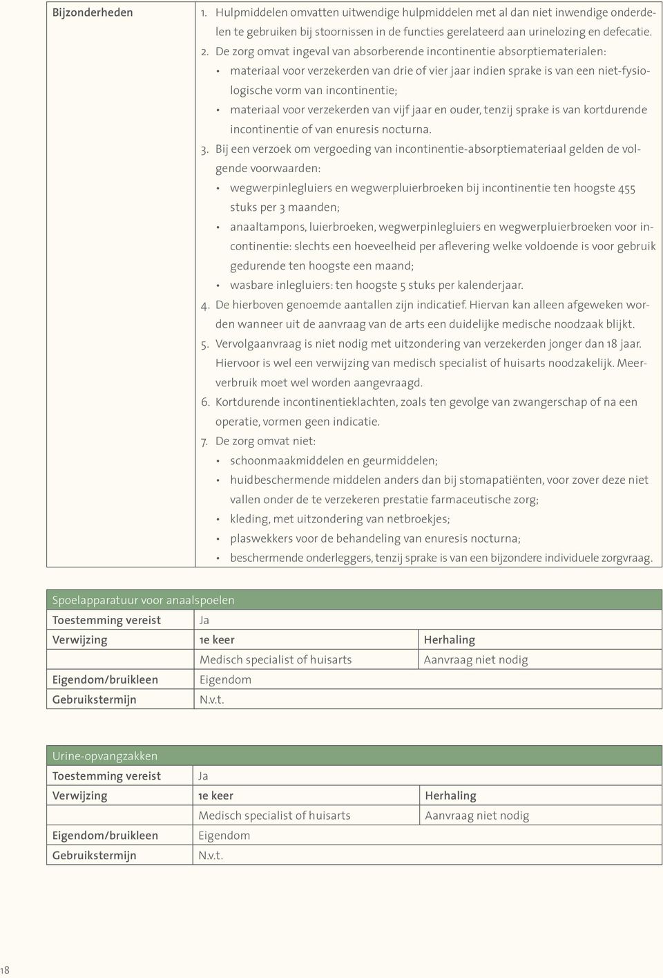 materiaal voor verzekerden van vijf jaar en ouder, tenzij sprake is van kortdurende incontinentie of van enuresis nocturna. 3.