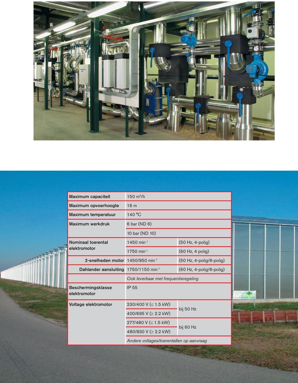 min -1 (0 z, -polig/-polig) (0 z, -polig/-polig) Ook leverbaar met frequentieregeling Beschermingsklasse elektromotor Voltage