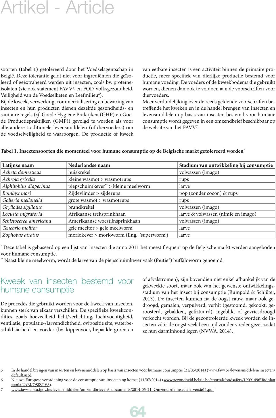 Bij de kweek, verwerking, commercialisering en bewaring van insecten en hun producten dienen dezelfde gezondheids- en sanitaire regels (cf.