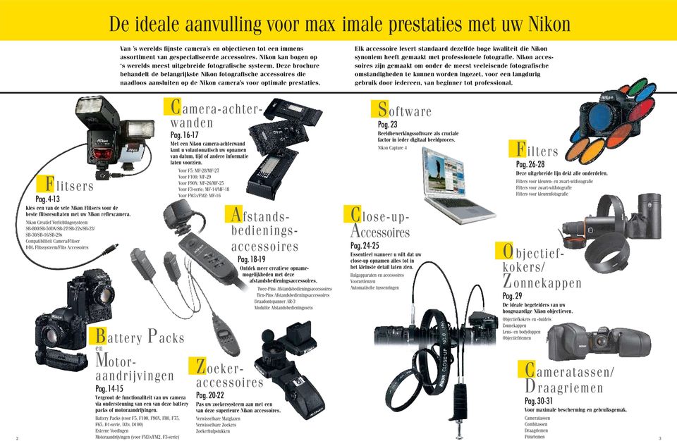 Deze brochure behandelt de belangrijkste Nikon fotografische accessoires die naadloos aansluiten op de Nikon camera s voor optimale prestaties.