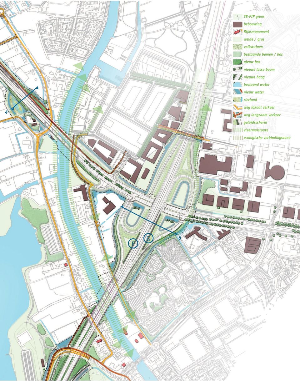 bestaand water nieuw water rietland weg lokaal verkeer 4 weg