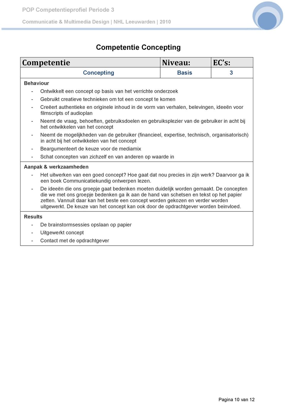 acht bij het ontwikkelen van het concept - Neemt de mogelijkheden van de gebruiker (financieel, expertise, technisch, organisatorisch) in acht bij het ontwikkelen van het concept - Beargumenteert de