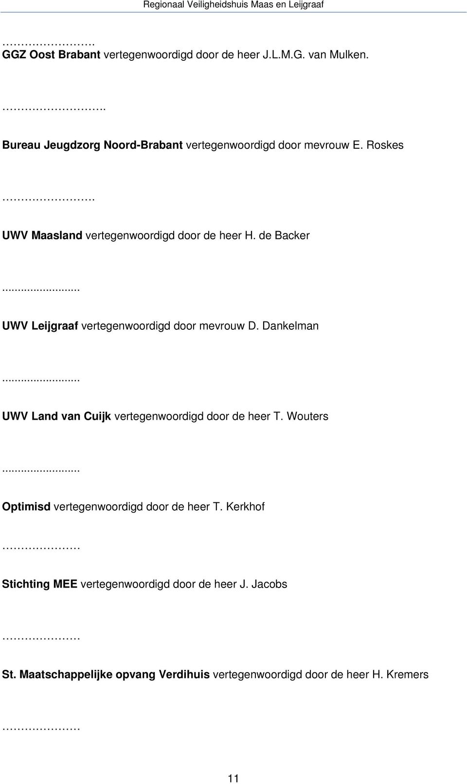 .. UWV Leijgraaf vertegenwoordigd door mevrouw D. Dankelman... UWV Land van Cuijk vertegenwoordigd door de heer T. Wouters.