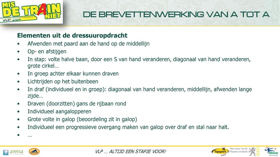 (individueel en in groep): diagonaal van hand veranderen, middellijn, afwenden lange zijde Draven (doorzitten) gans de rijbaan rond