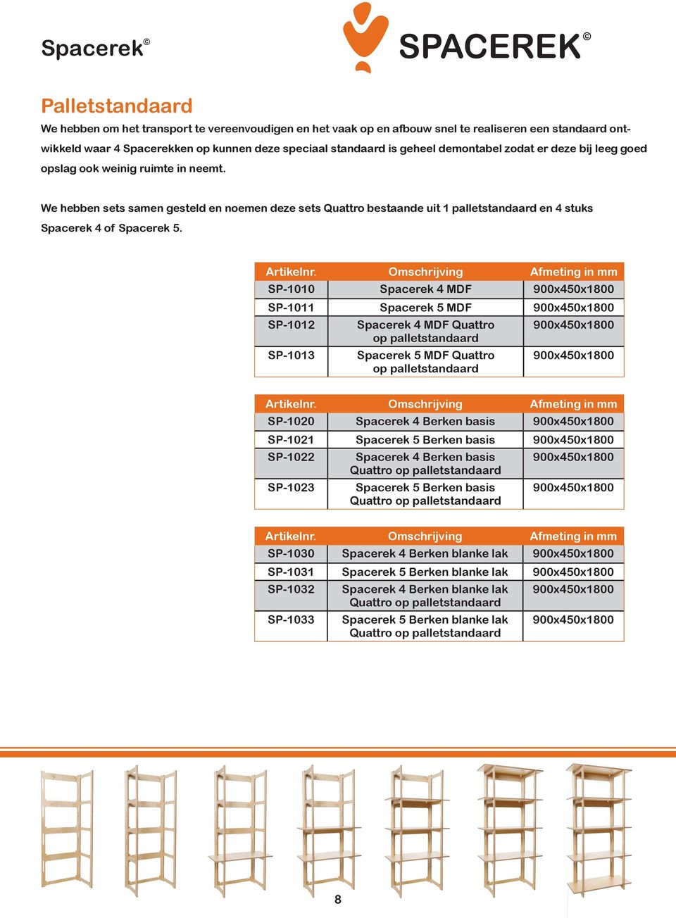 We hebben sets samen gesteld en noemen deze sets Quattro bestaande uit 1 palletstandaard en 4 stuks Spacerek 4 of Spacerek 5.