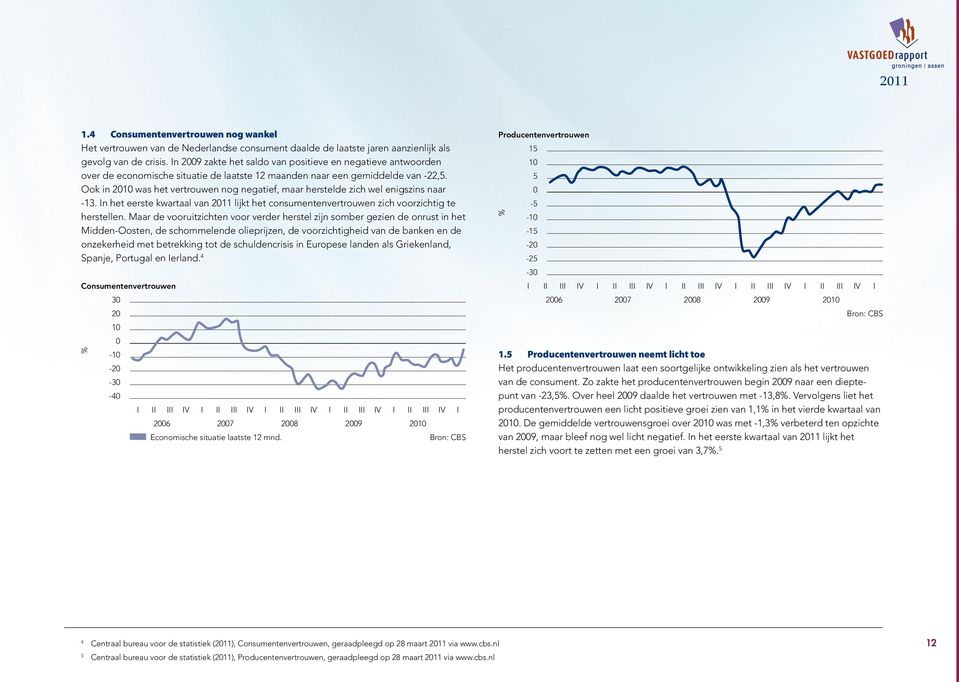 Ook in 2010 was het vertrouwen nog negatief, maar herstelde zich wel enigszins naar -13. In het eerste kwartaal van 2011 lijkt het consumentenvertrouwen zich voorzichtig te herstellen.