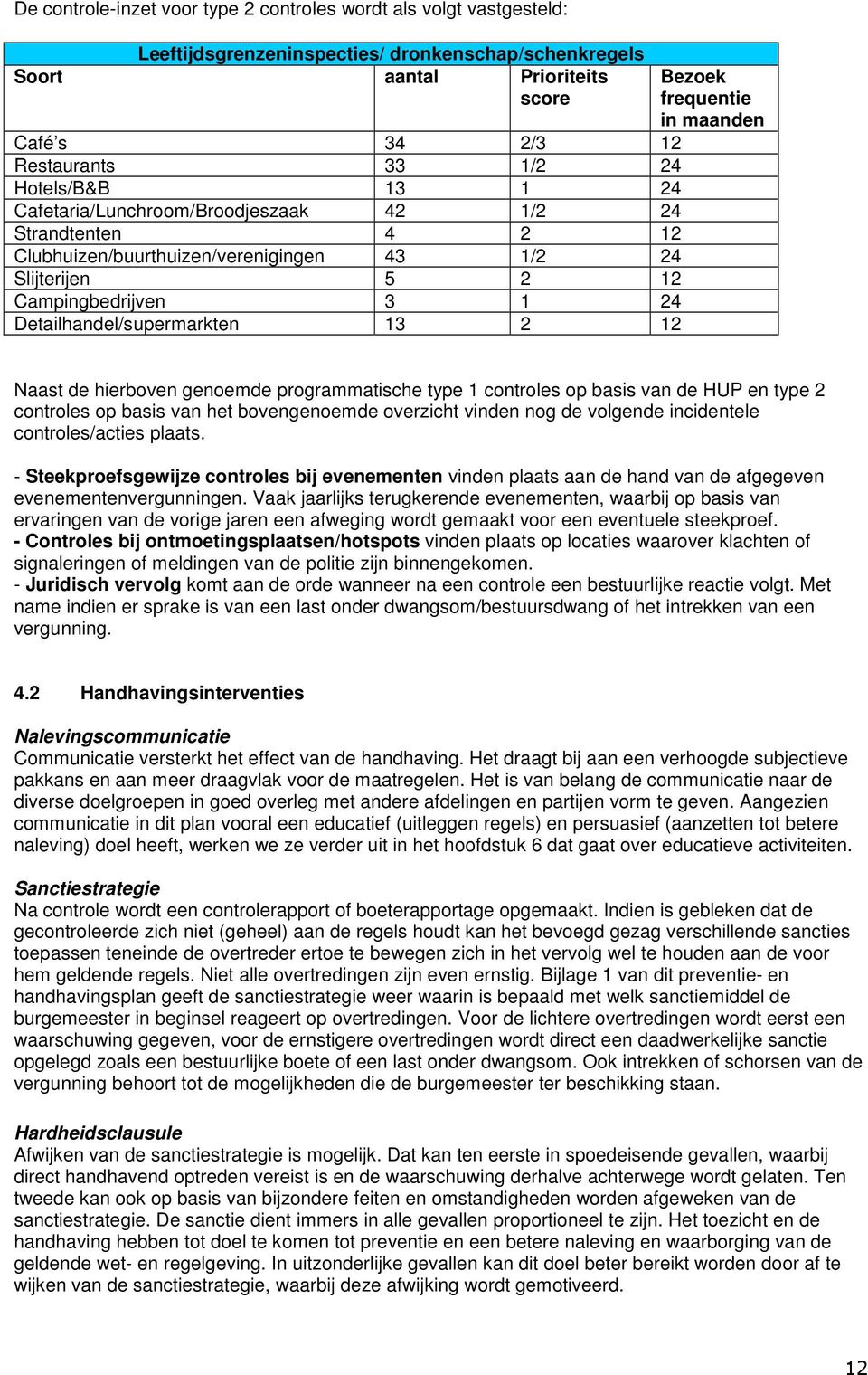 2 12 Bezoek frequentie in maanden Naast de hierboven genoemde programmatische type 1 controles op basis van de HUP en type 2 controles op basis van het bovengenoemde overzicht vinden nog de volgende