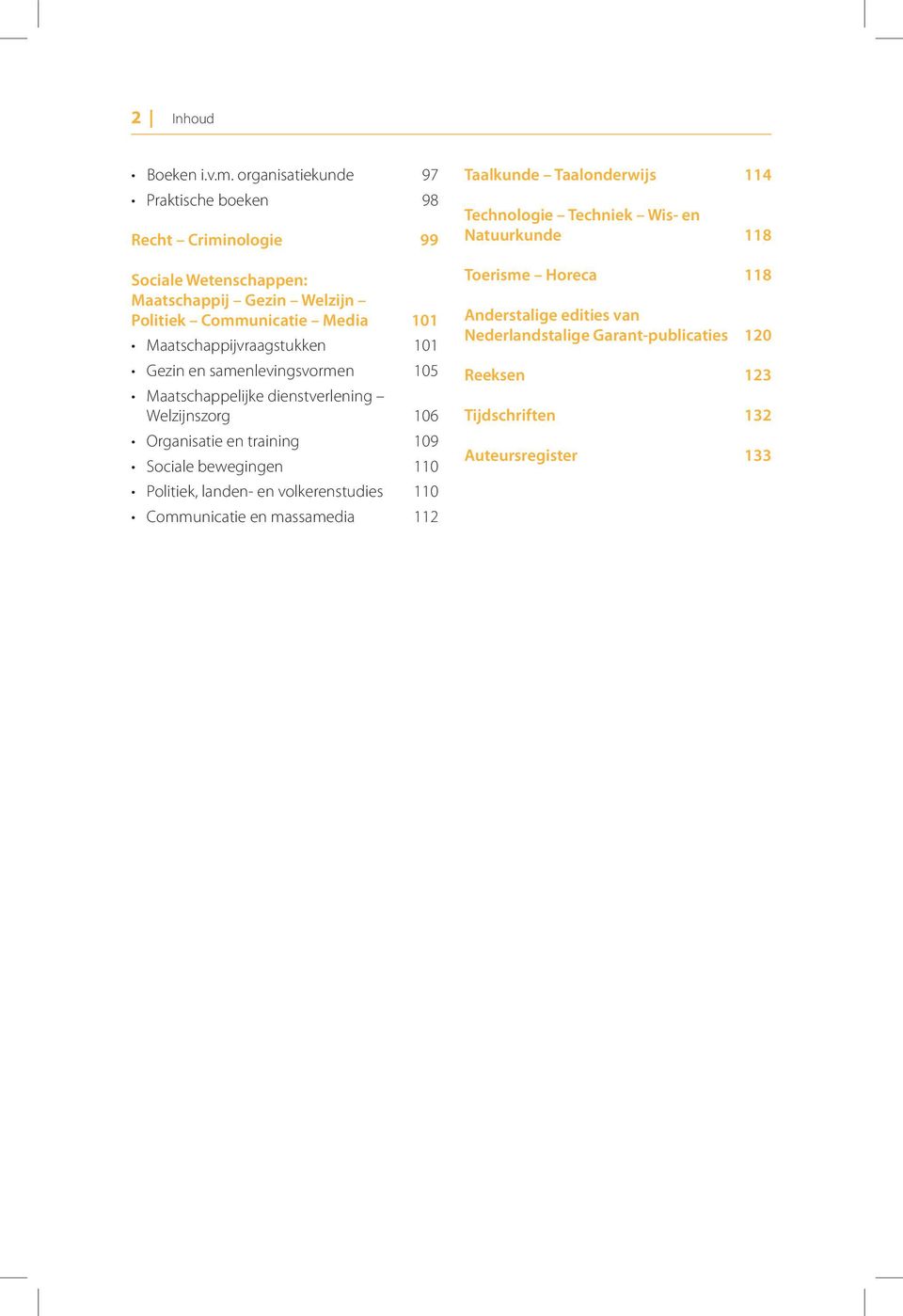 Maatschappijvraagstukken 101 Gezin en samenlevingsvormen 105 Maatschappelijke dienstverlening Welzijnszorg 106 Organisatie en training 109 Sociale