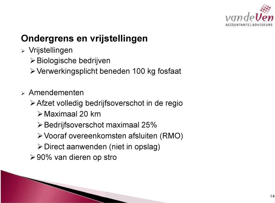 bedrijfsoverschot in de regio Maximaal 20 km Bedrijfsoverschot maximaal 25%