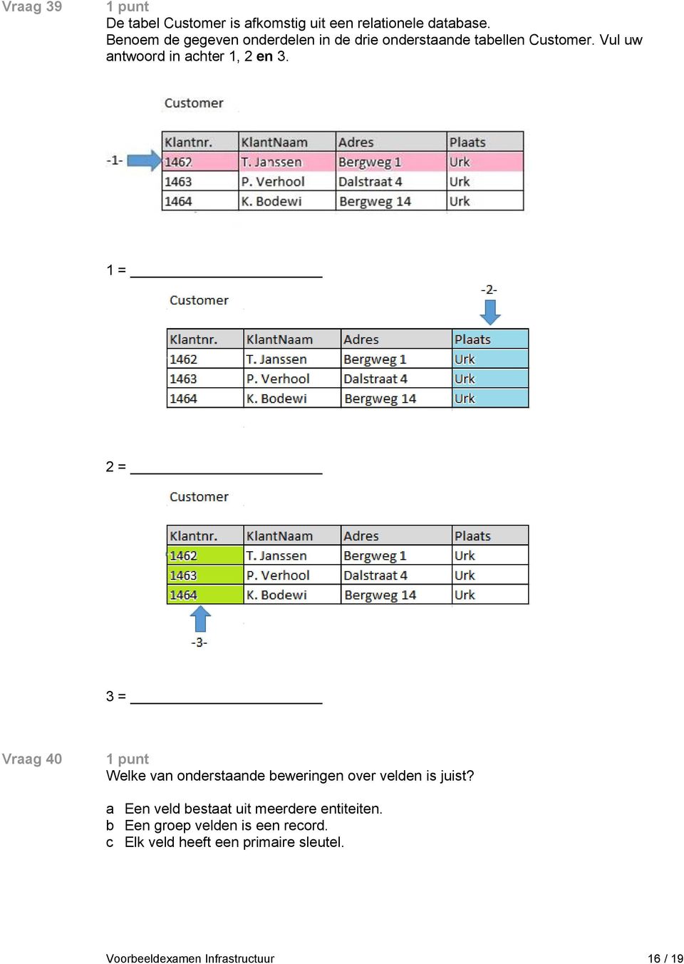 Vul uw antwoord in achter 1, 2 en 3.