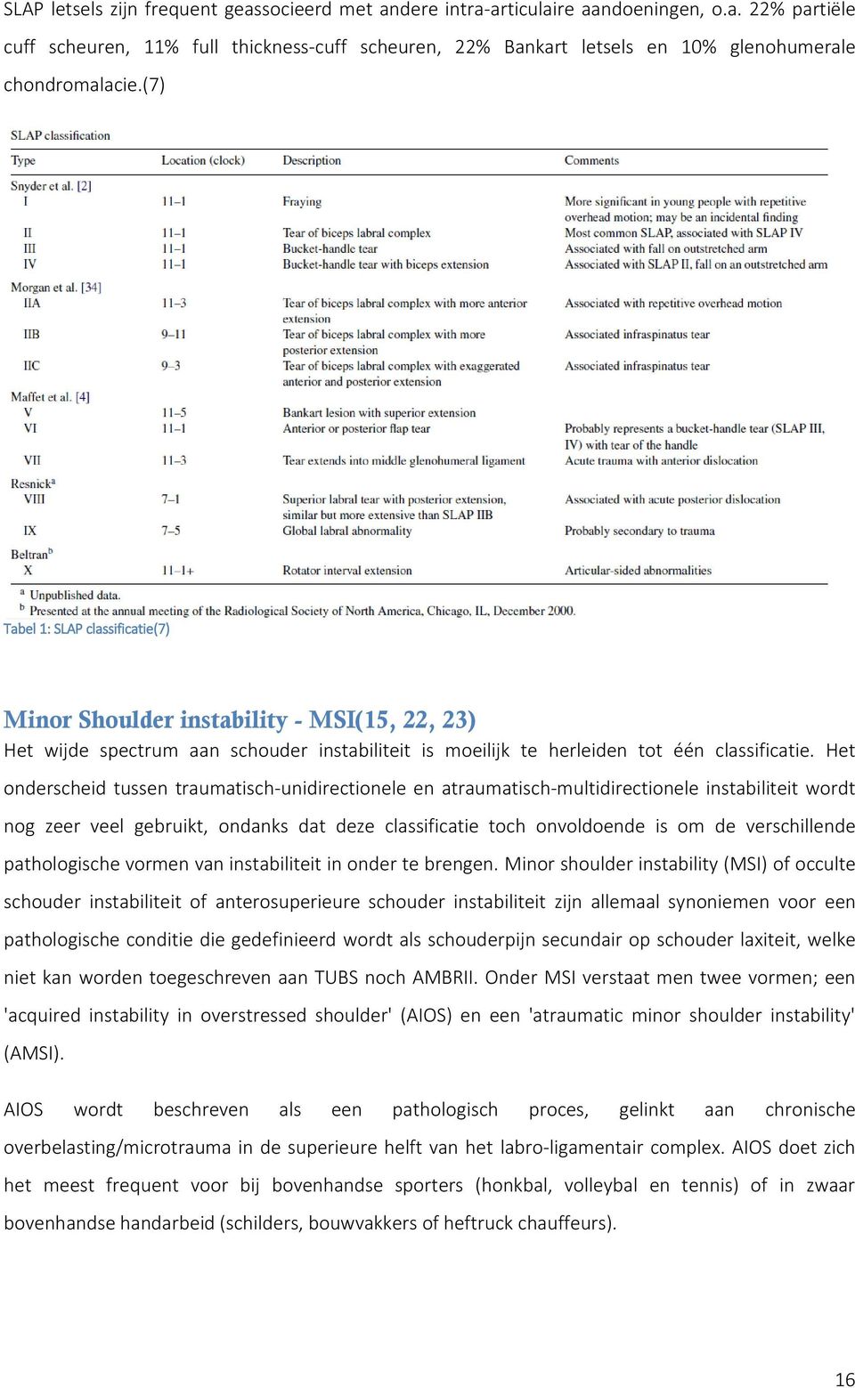 Het onderscheid tussen traumatisch-unidirectionele en atraumatisch-multidirectionele instabiliteit wordt nog zeer veel gebruikt, ondanks dat deze classificatie toch onvoldoende is om de verschillende