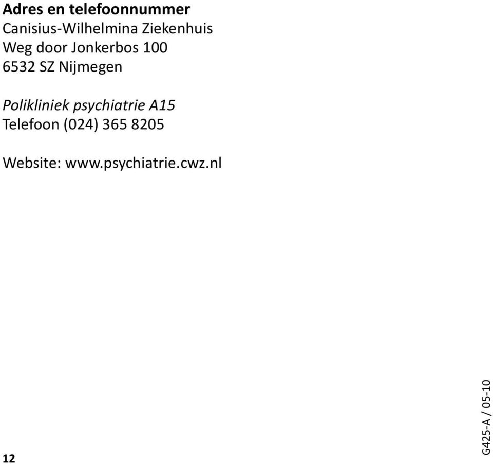 Nijmegen Polikliniek psychiatrie A15 Telefoon