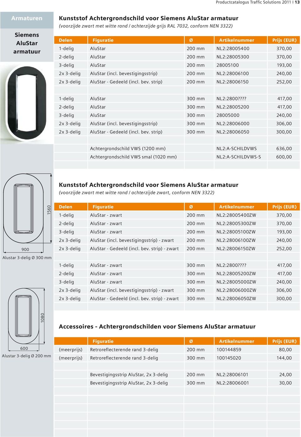 AluStar (incl. bevestigingsstrip) 200 mm NL2:28006100 240,00 2x 3-delig AluStar - Gedeeld (incl. bev. strip) 200 mm NL2:28006150 252,00 1-delig AluStar 300 mm NL2:2800?