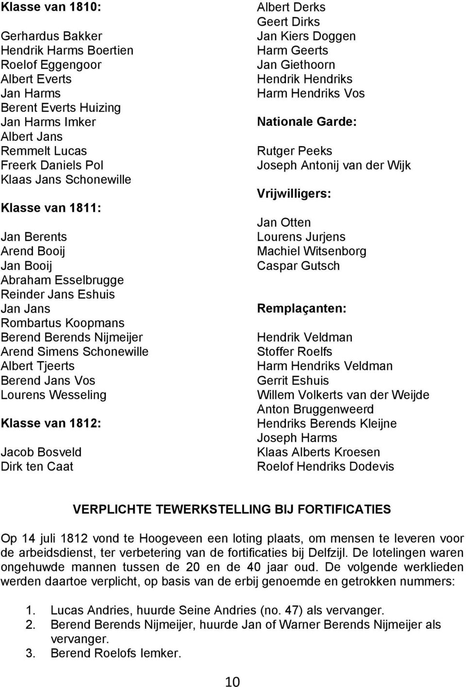 Berend Jans Vos Lourens Wesseling Klasse van 1812: Jacob Bosveld Dirk ten Caat Albert Derks Geert Dirks Jan Kiers Doggen Harm Geerts Jan Giethoorn Hendrik Hendriks Harm Hendriks Vos Nationale Garde: