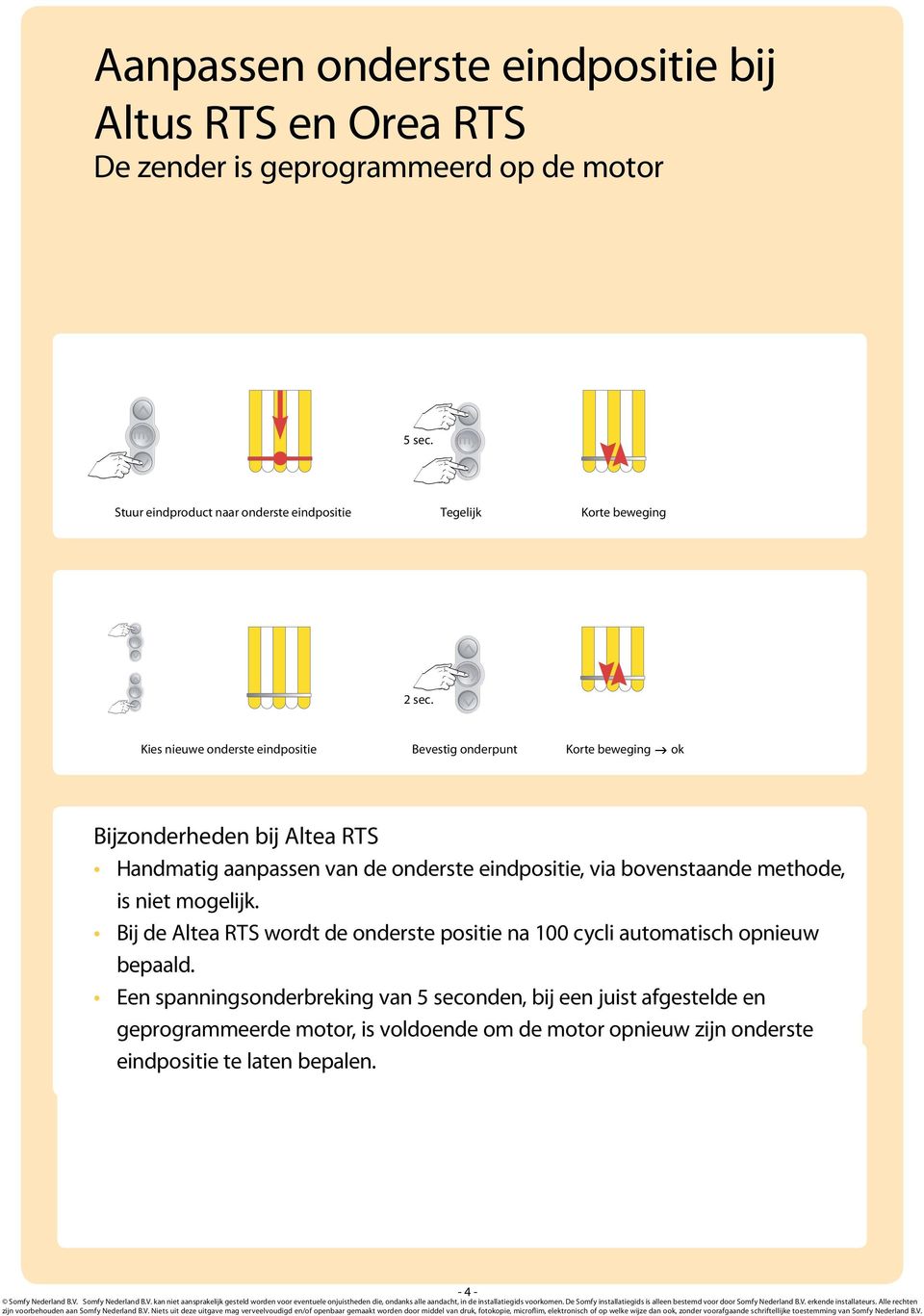 Bij de Altea RTS wordt de onderste positie na 100 cycli automatisch opnieuw bepaald.