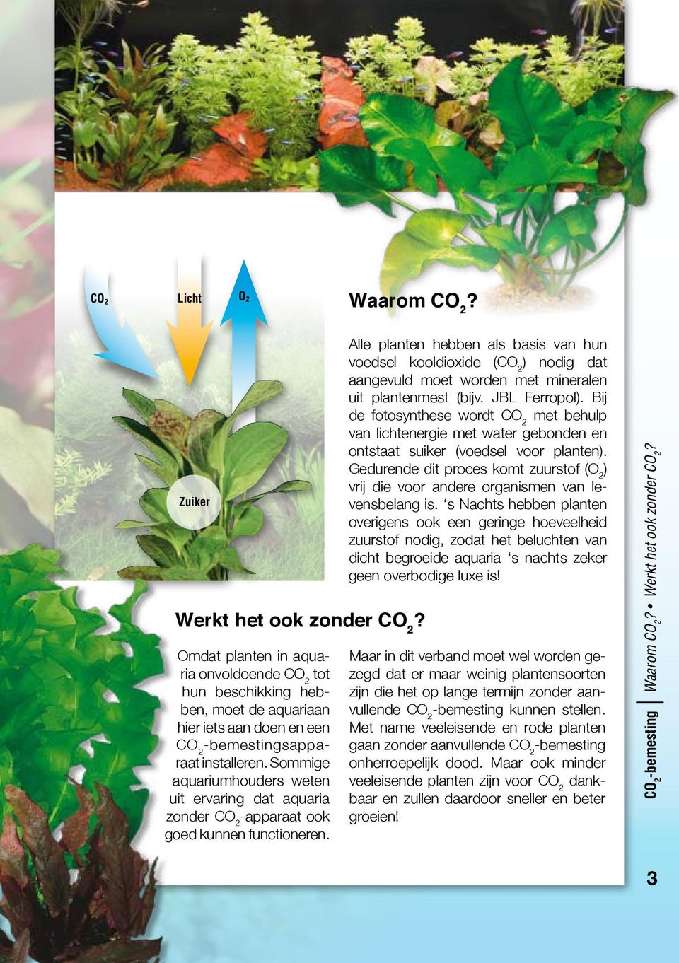Alle planten hebben als basis van hun voedsel kooldioxide ( ) nodig dat aangevuld moet worden met mineralen uit plantenmest (bijv. JBL Ferropol).