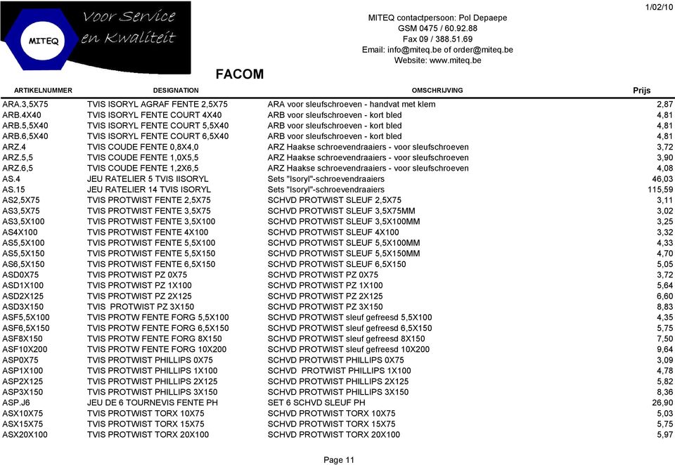 4 TVIS COUDE FENTE 0,8X4,0 ARZ Haakse schroevendraaiers - voor sleufschroeven 3,72 ARZ.5,5 TVIS COUDE FENTE 1,0X5,5 ARZ Haakse schroevendraaiers - voor sleufschroeven 3,90 ARZ.