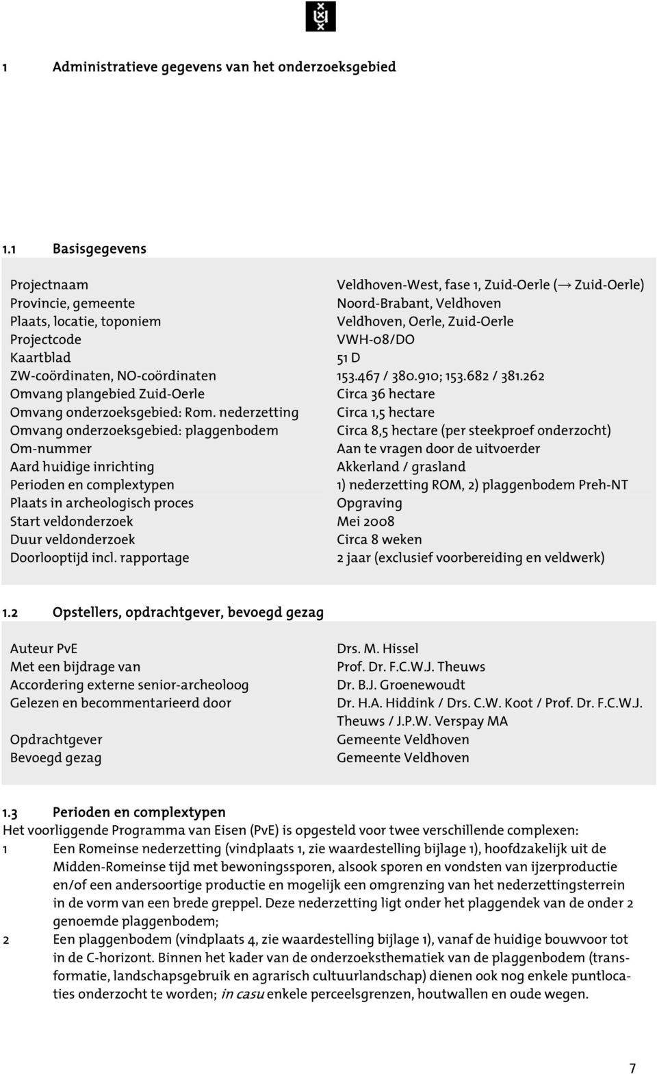 Kaartblad 51 D ZW-coördinaten, NO-coördinaten 153.467 / 380.910; 153.682 / 381.262 Omvang plangebied Zuid-Oerle Circa 36 hectare Omvang onderzoeksgebied: Rom.