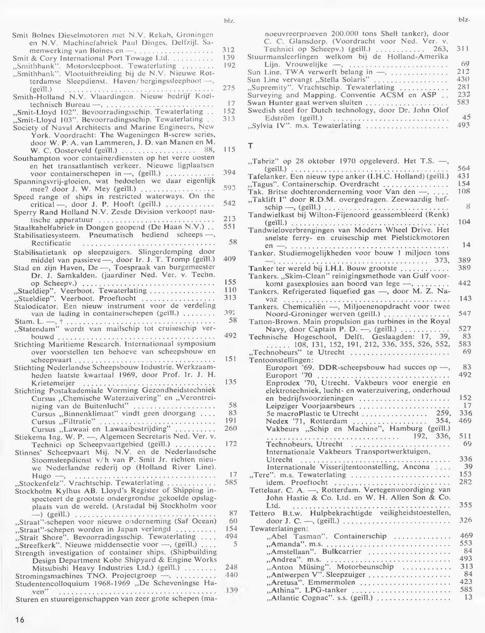 Nieuw bedrijf Koeltechnisch B ureau... Sm it-lloyd 102. Bevoorradingsschip. Tew aterlating.. 12 152 Sm it-lloyd 103. Bevoorradingsschip. Tew aterlating.. 313 Society of Naval Architects and M arine Engineers, New York.