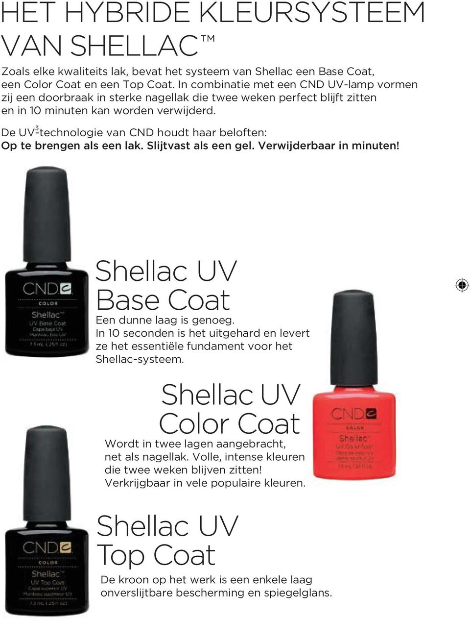 3 De UV-technologie van CND houdt haar beloften: Op te brengen als een lak. Slijtvast als een gel. Verwijderbaar in minuten! Shellac UV Base Coat Een dunne laag is genoeg.