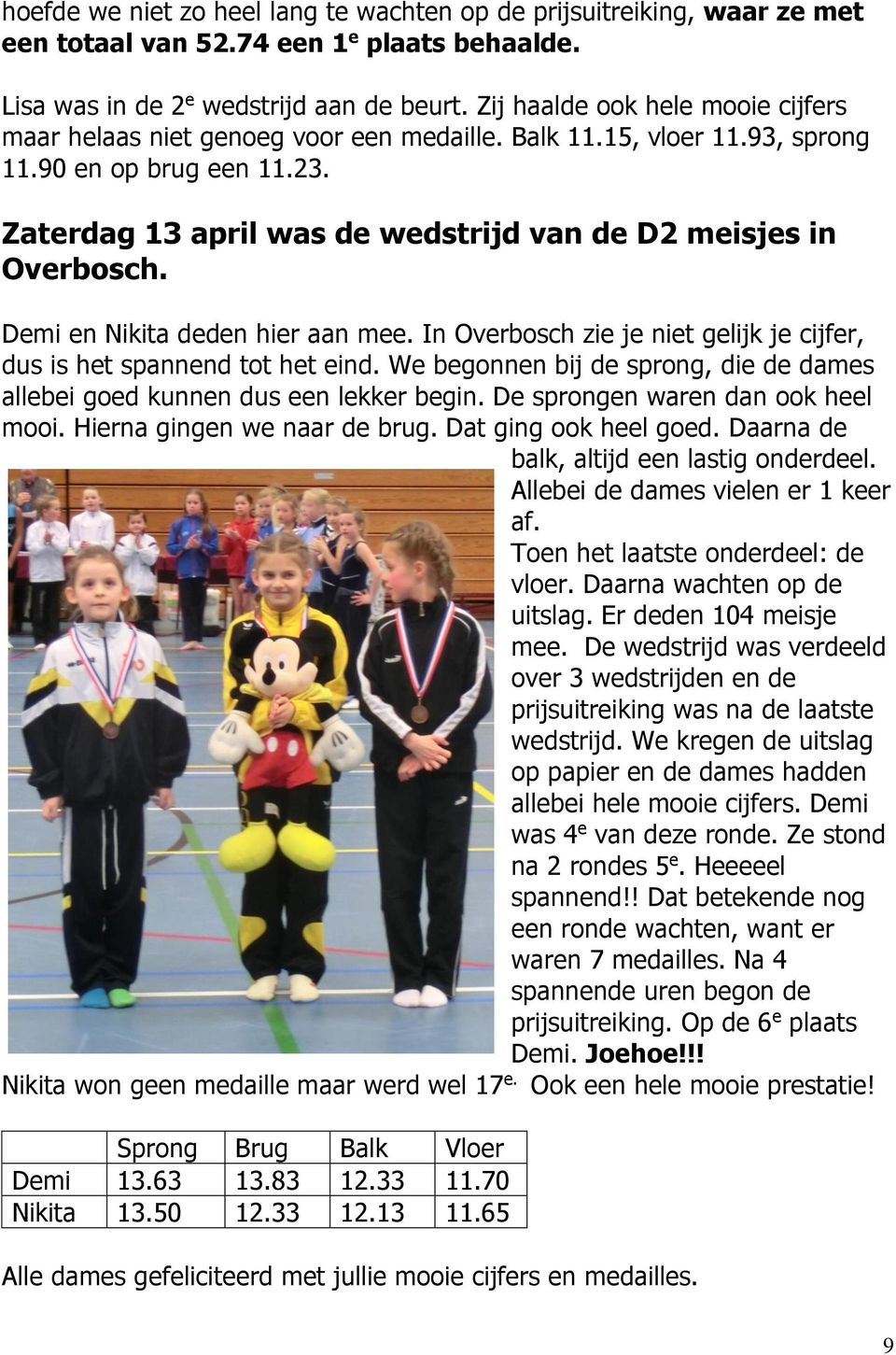 Zaterdag 13 april was de wedstrijd van de D2 meisjes in Overbosch. Demi en Nikita deden hier aan mee. In Overbosch zie je niet gelijk je cijfer, dus is het spannend tot het eind.