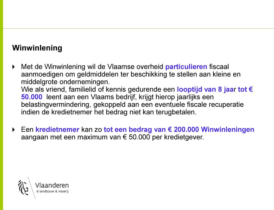 000 leent aan een Vlaams bedrijf, krijgt hierop jaarlijks een belastingvermindering, gekoppeld aan een eventuele fiscale recuperatie indien