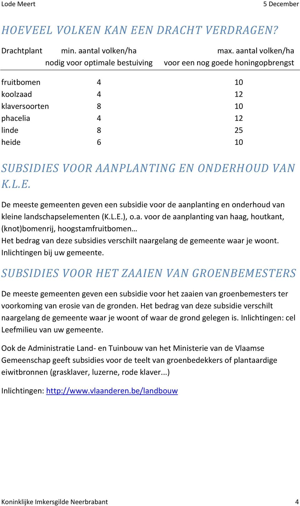 ONDERHOUD VAN K.L.E. De meeste gemeenten geven een subsidie voor de aa