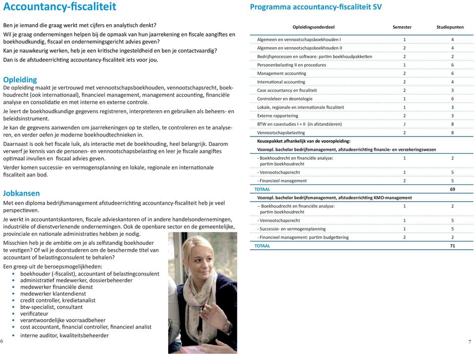 Kan je nauwkeurig werken, heb je een kritische ingesteldheid en ben je contactvaardig? Dan is de afstudeerrichting accountancy-fiscaliteit iets voor jou.