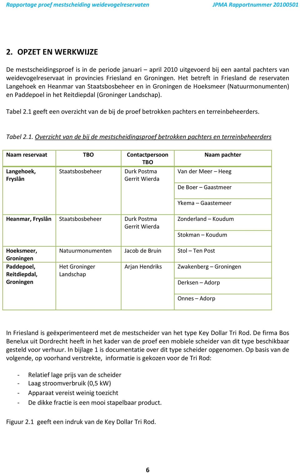 Het betreft in Friesland de reservaten Langehoek en Heanmar van Staatsbosbeheer en in Groningen de Hoeksmeer (Natuurmonumenten) en Paddepoel in het Reitdiepdal (Groninger Landschap). Tabel 2.